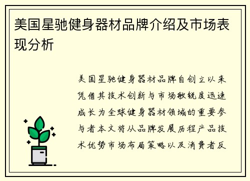 美国星驰健身器材品牌介绍及市场表现分析